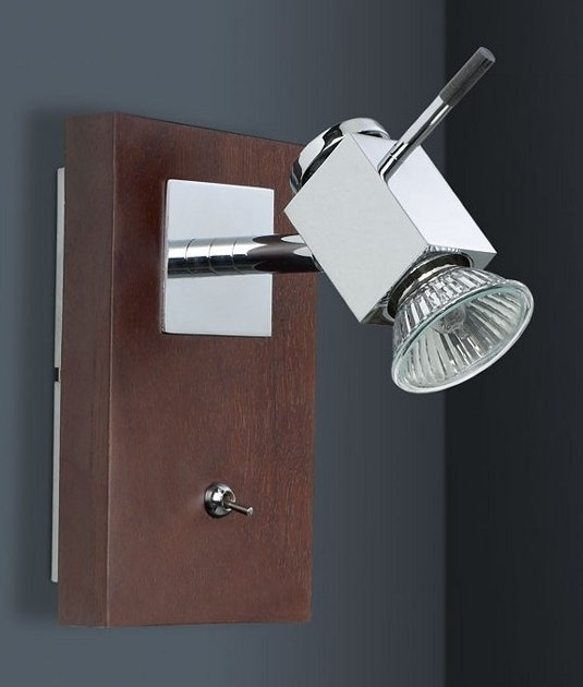 Dark Exotic Wood Polished Chrome Single Wall Light