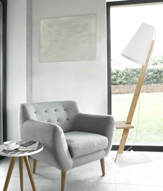 Wooden Reading Floor Lamp With White Shade And Shelf Floor Lamp With White Shade And Shelf, Oak Floor Lamp With Shelves Uk