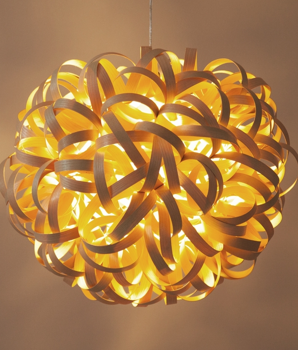 Large, Curly, Wooden Light Pendant 650mm diameter