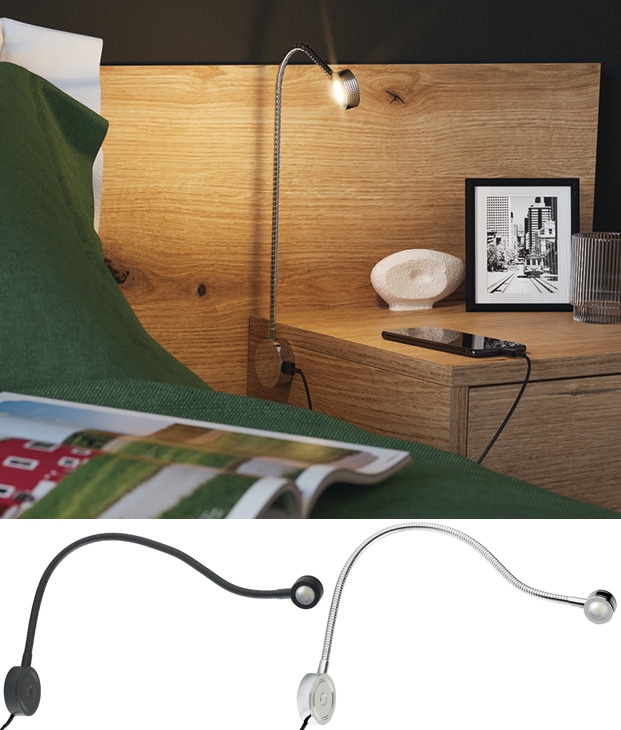 Flush Recessed Adjustable LED Bedside Reading Light - USB Charging Port