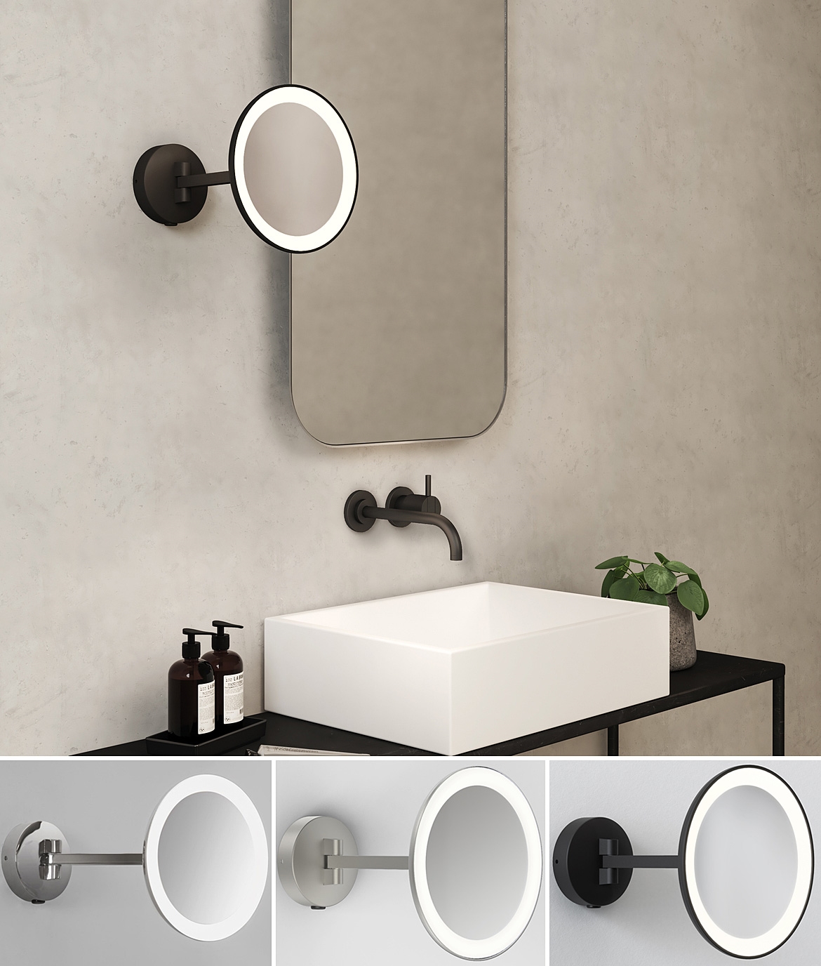 LED Illuminated  Adjustable Round Bathroom Mirror Finishes