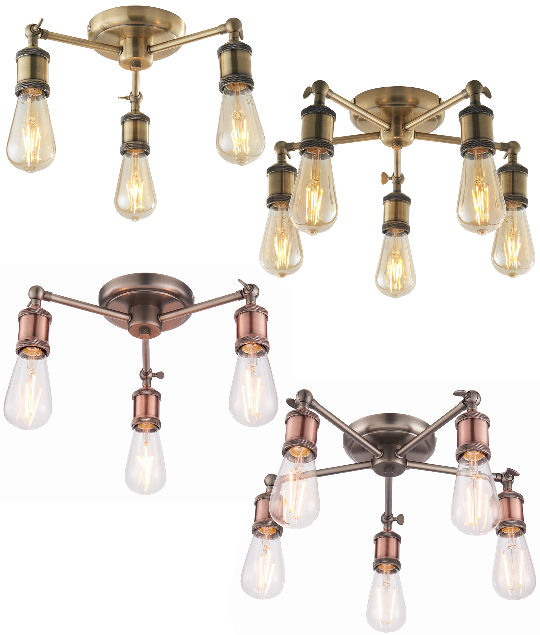 Adjustable SemiFlush Ceiling Light with 3 or 5 Light Designs