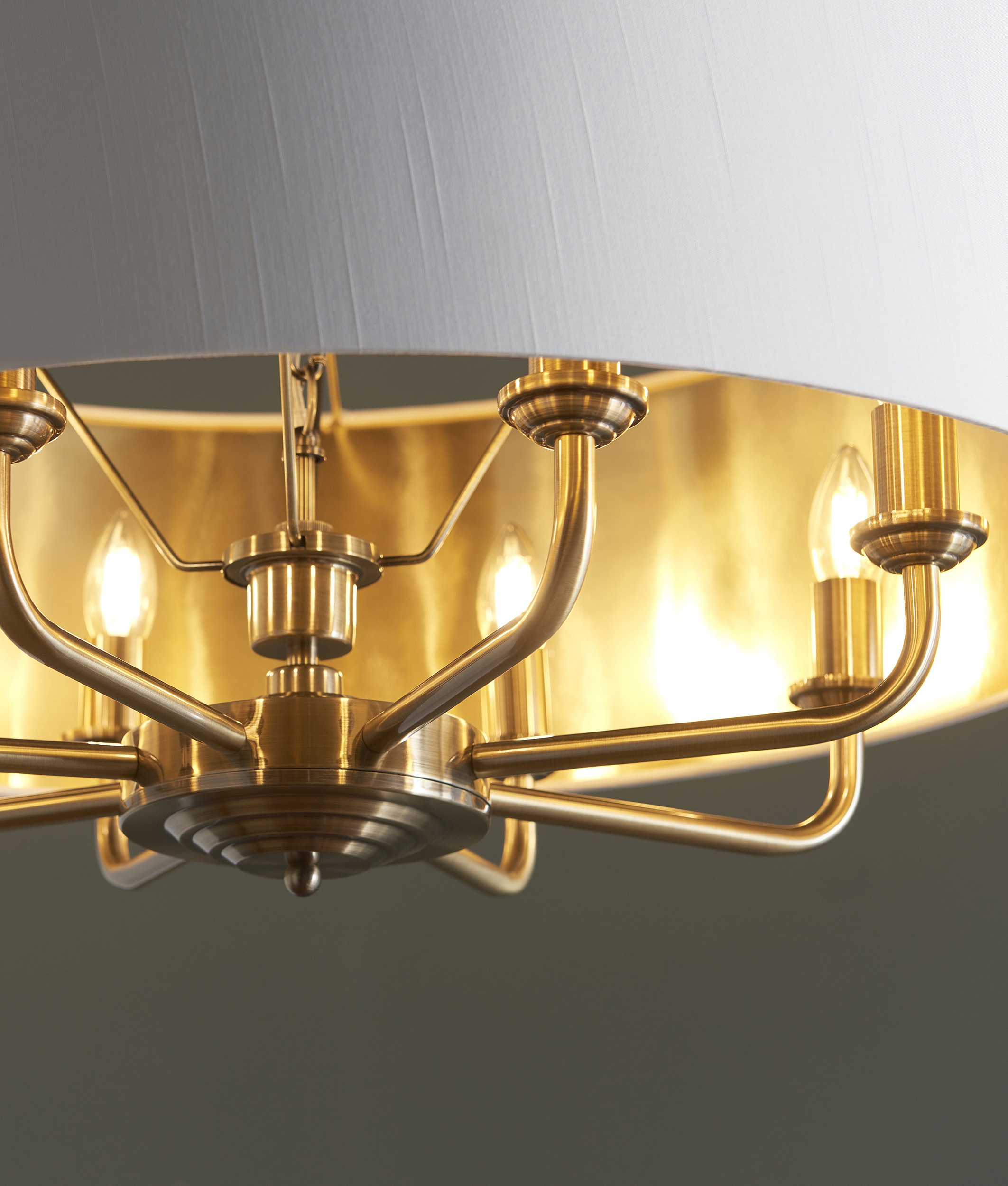 Modern 8 Light Brass Chandelier Pendant With Drum Shade