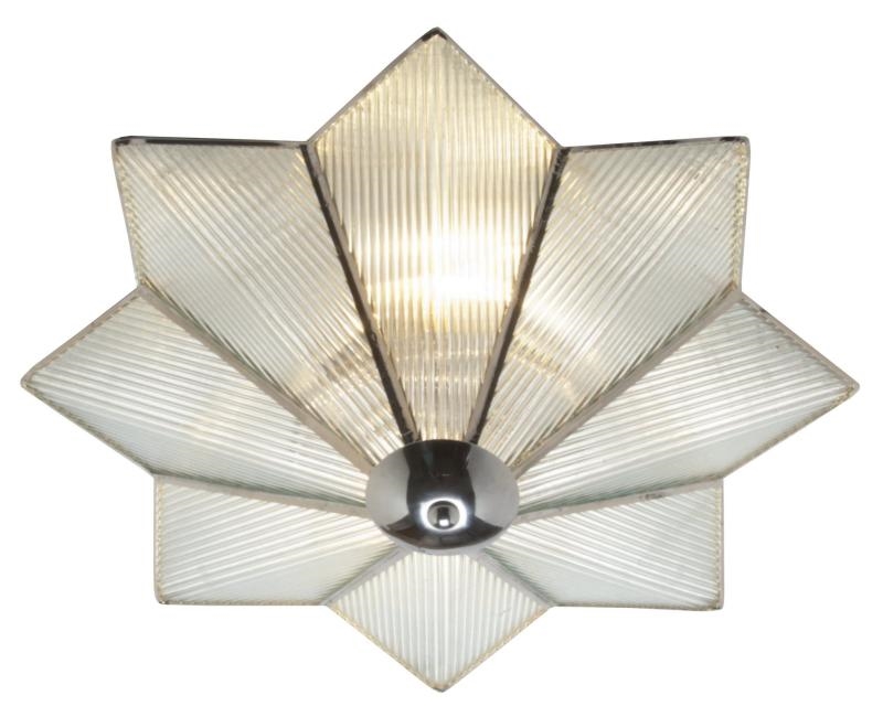 Art Deco Star Reeded Glass Flush Ceiling Light - Flush Ceiling Spotlight Fitting