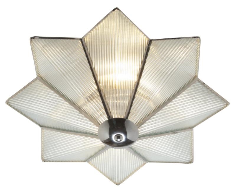 Art Deco Star Reeded Glass Flush Ceiling Light