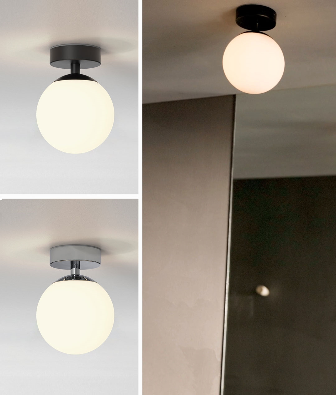 Opal Glass Bathroom Ceiling Light Drop Stem IP44 2 Finishes