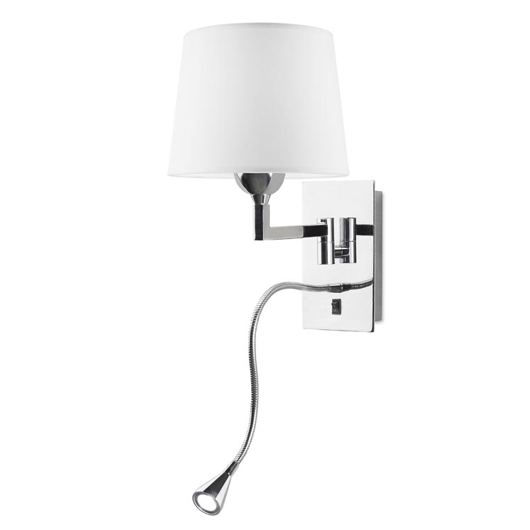 White Shade Wall with LED Arm - Chrome