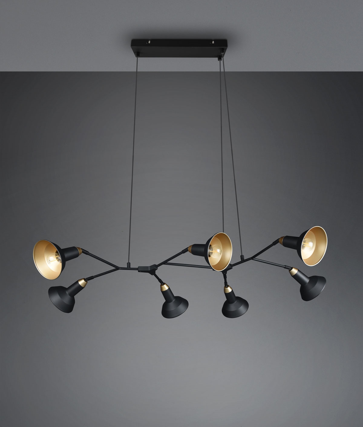 Linear Black Hanging Pendant with 7 Highly Adjustable Shades