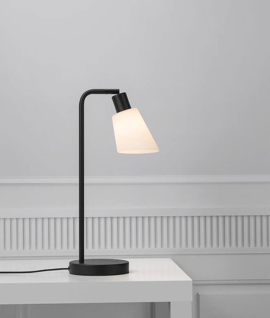 Budget Adjustable Opal Shade and Black Base Table Light