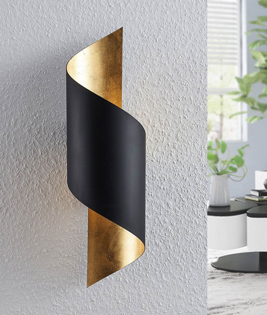 A Larger Sized Wall Light Curled Black and Gold Wall Light
