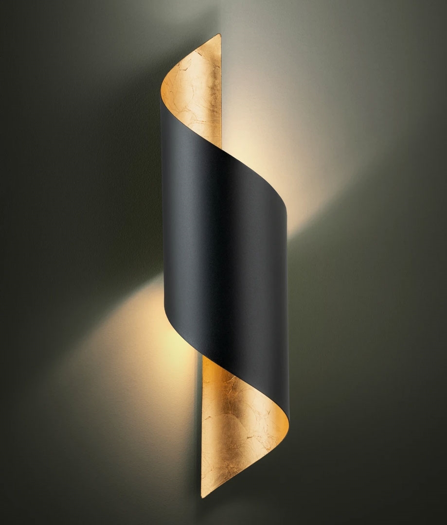 A Larger Sized Wall Light Curled Black and Gold Wall Light