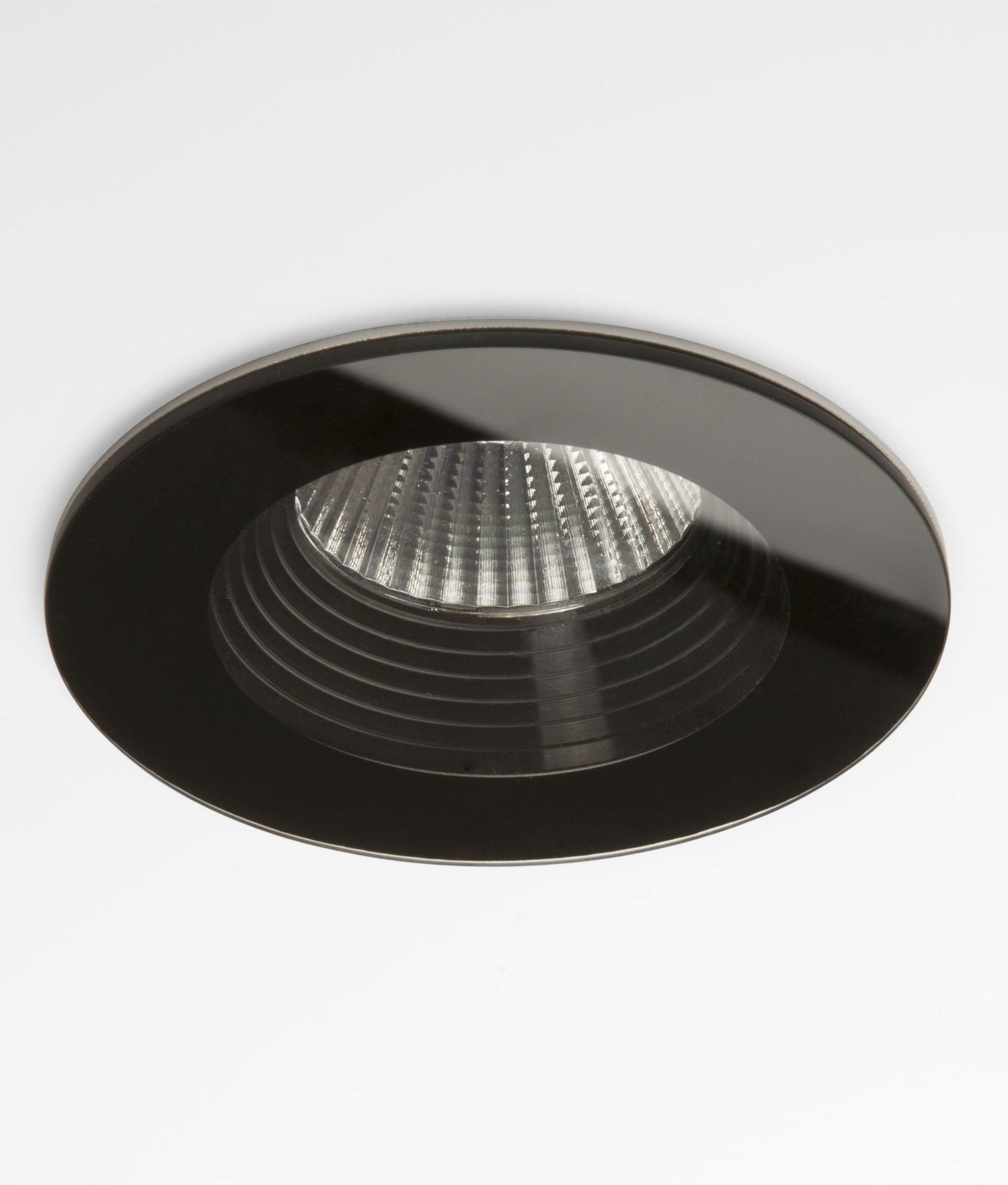 Stunning Round Glass LED Bathroom Fired Rated Downlights In Black