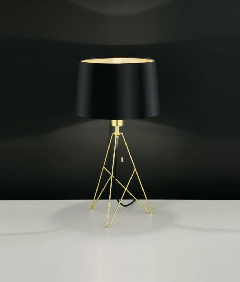 Geometric Triangular Base Table Lamp, Gold Base Lamp With Black Shade