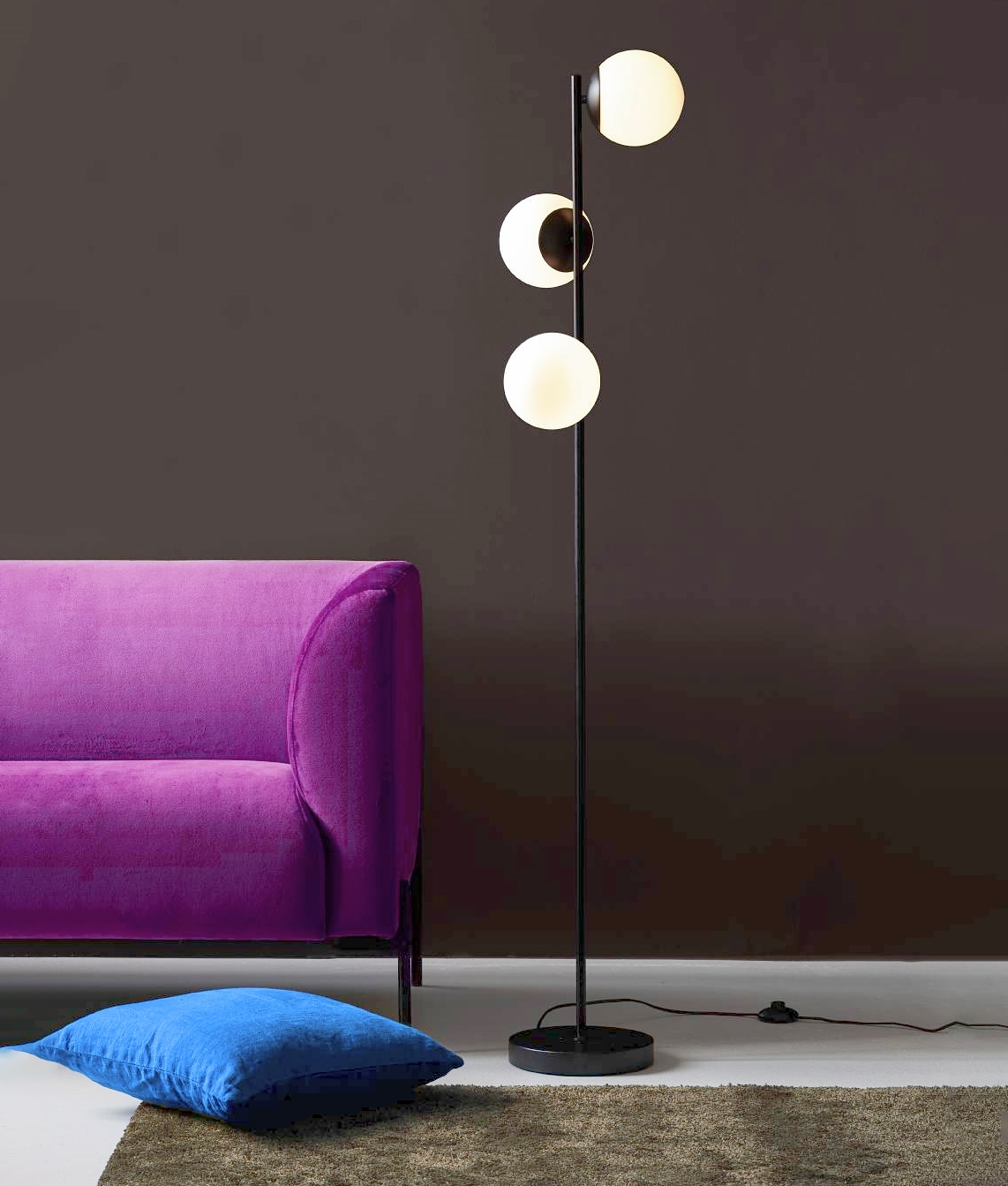 Modern Floor Lamp with Three Opal Globe Glass Height 150cm