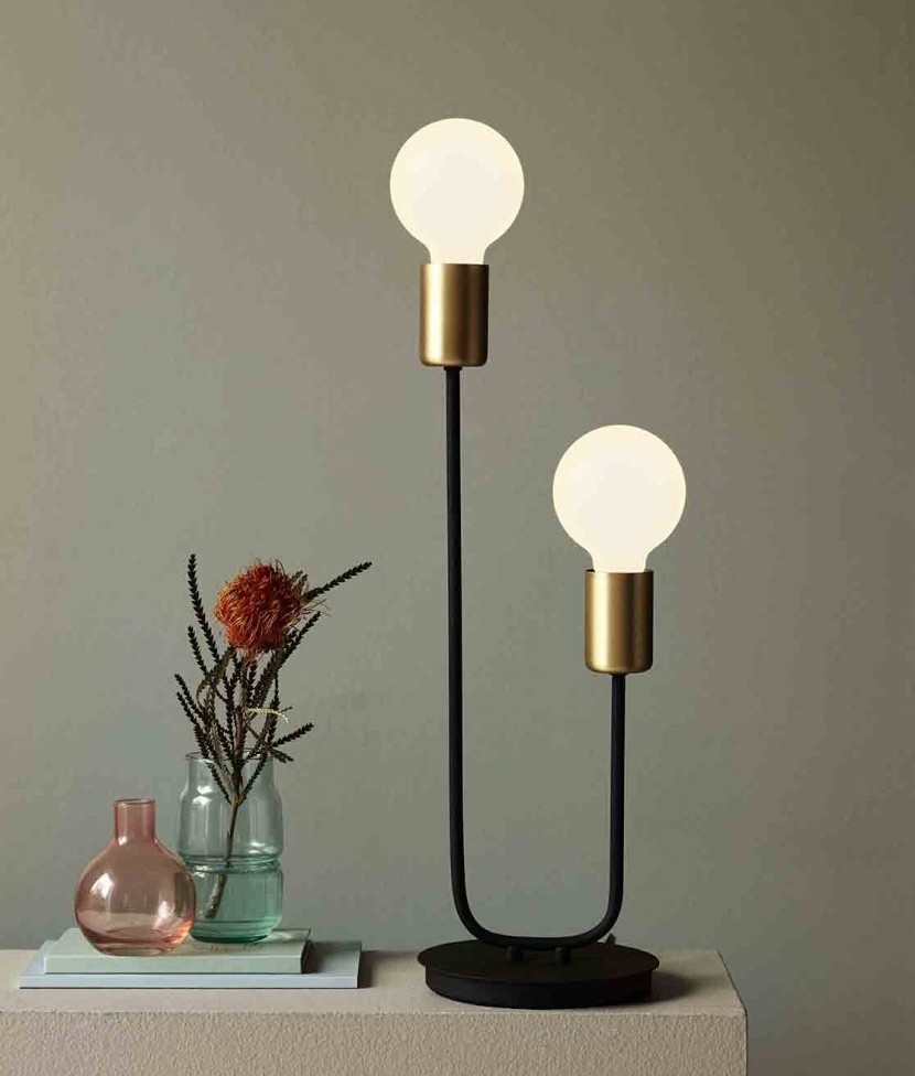 Black Brass Double Lamp Table, Black And Brass Table Lamp