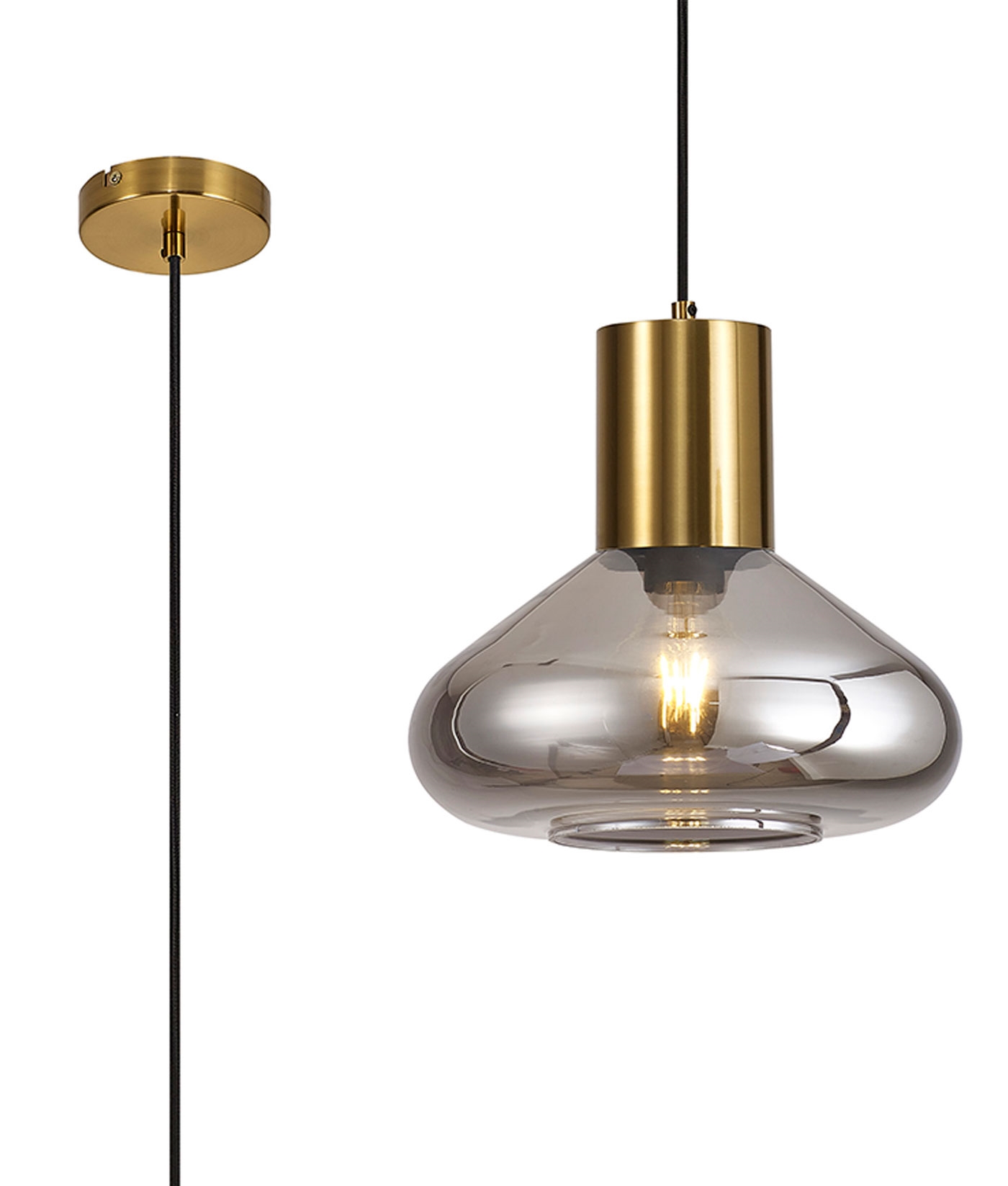 Single Flex Pendant in 5 Finishes with Glass Smoke Shade