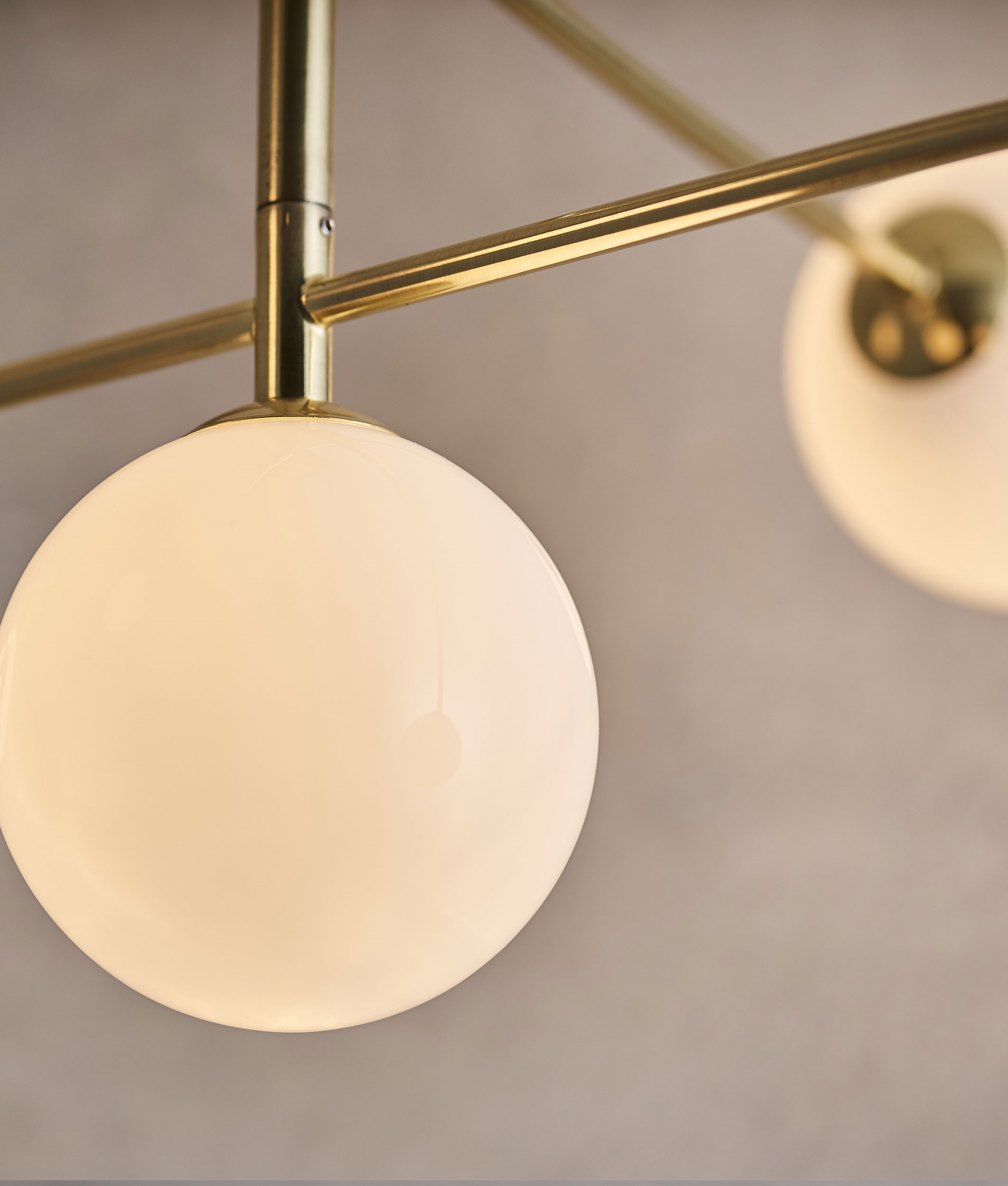 Mid Century Modern 5 Lamp Satin Brass Ceiling Light