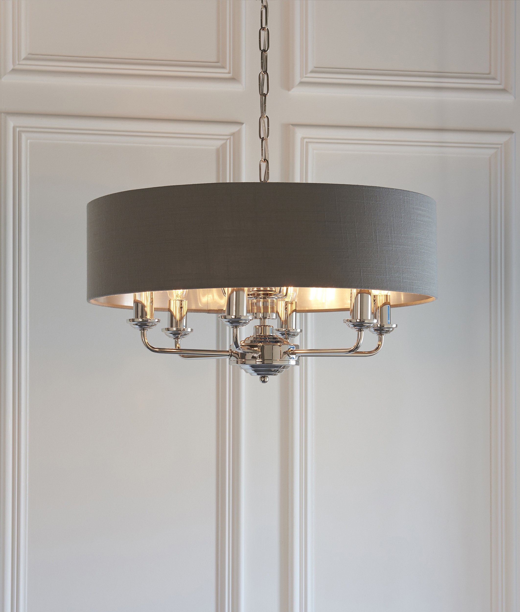 Linen drum shade chandelier deals