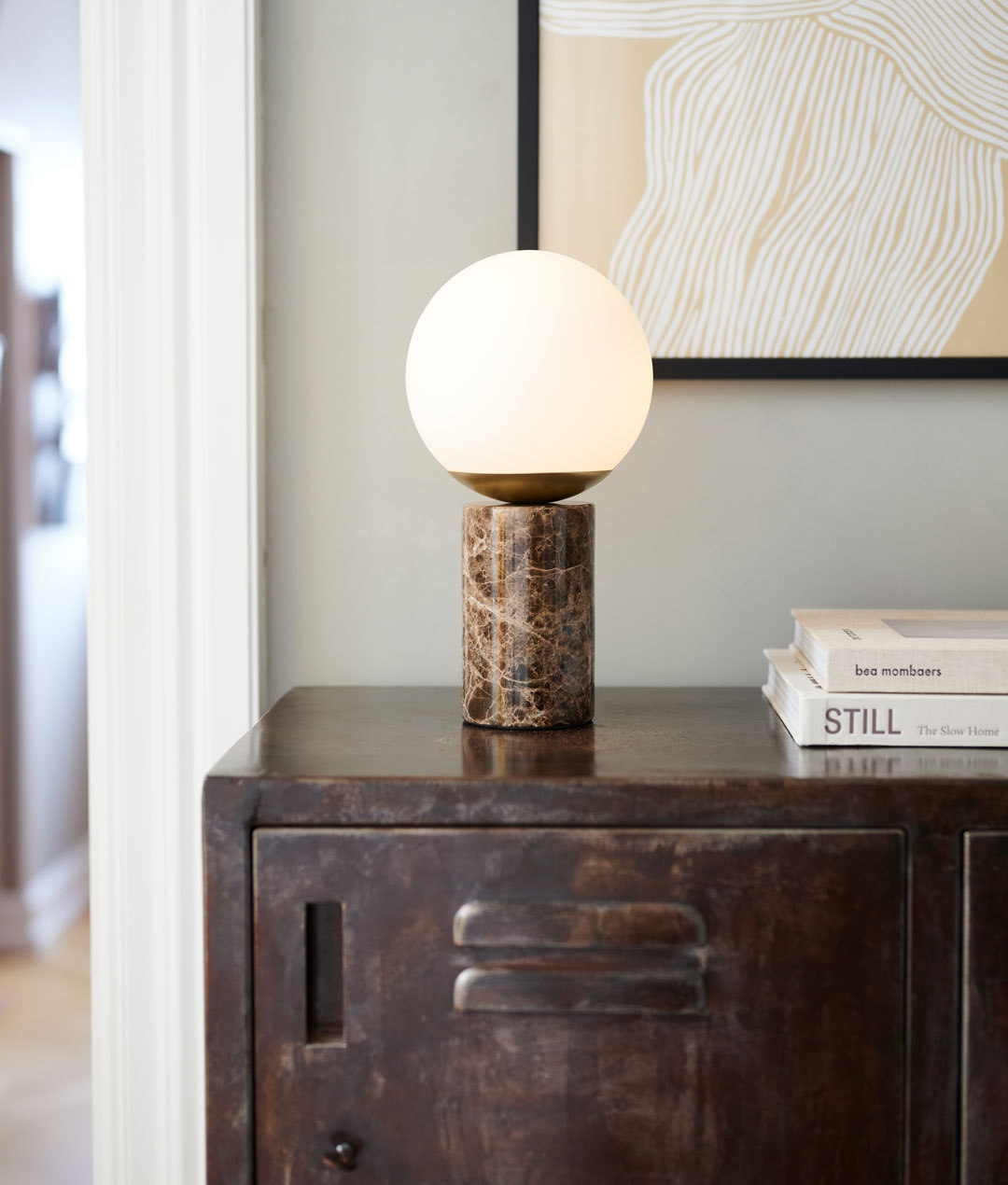 Marble Table Lamp with Opal Glass Globe
