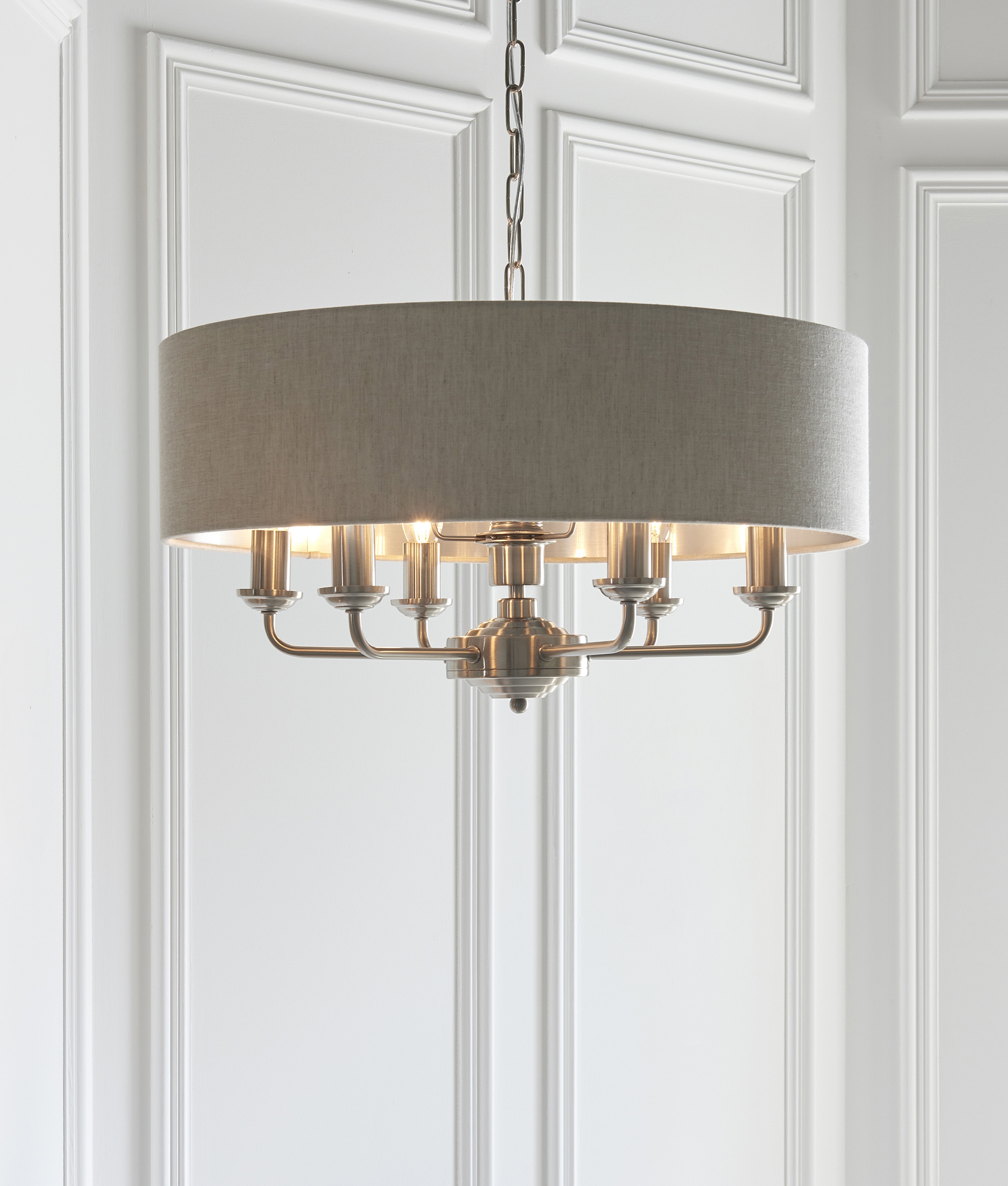 Linen drum shade chandelier deals