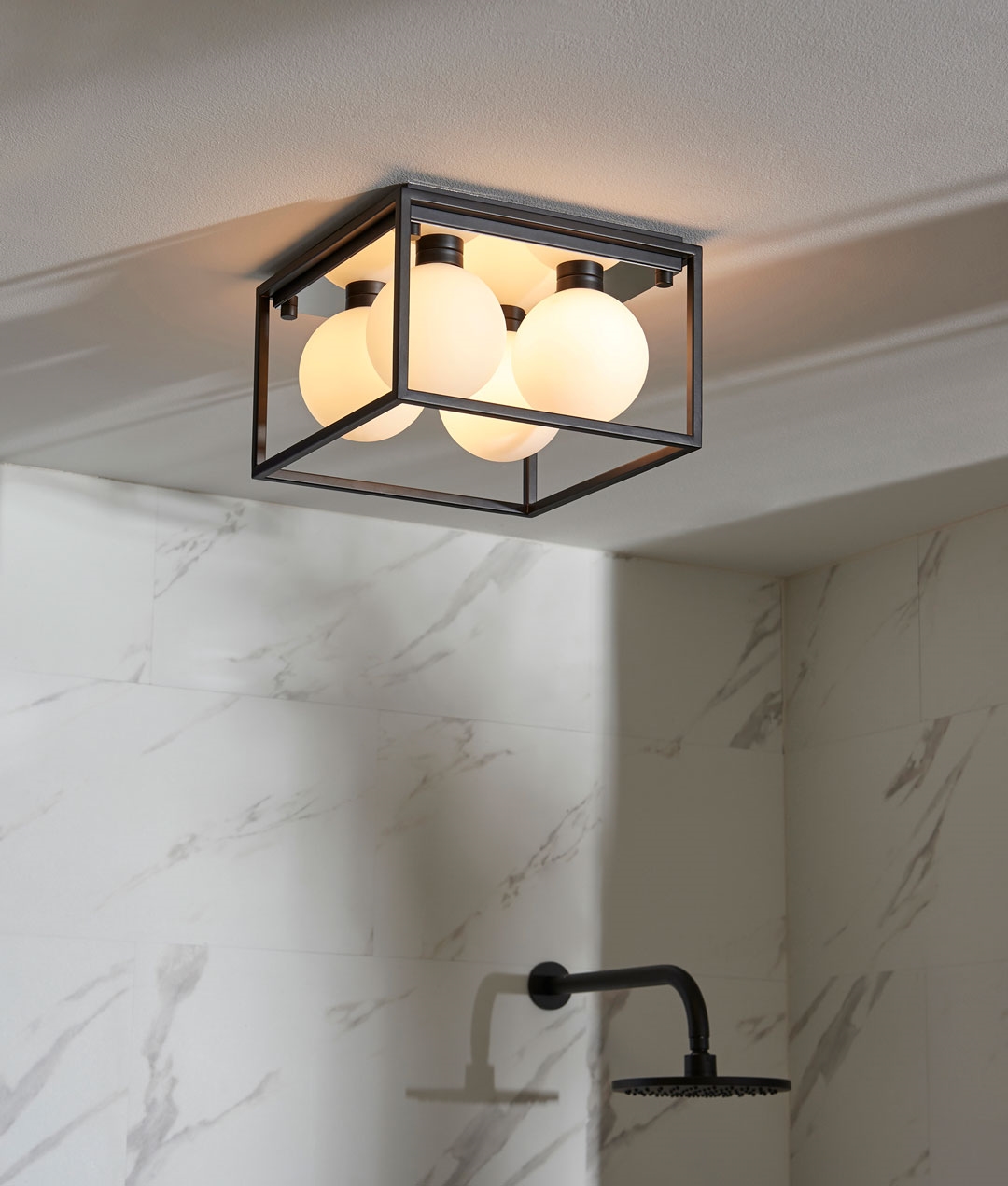 Modern Contemporary Black Ceiling Light for Bathrooms Opal Globe and