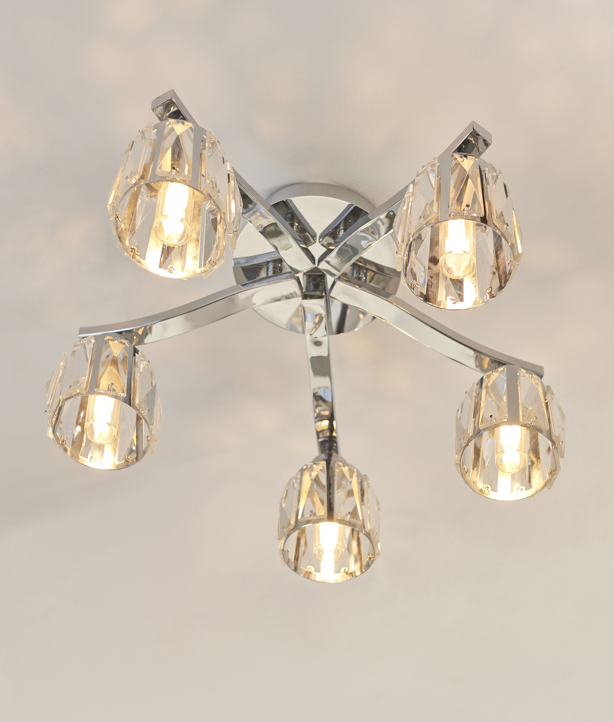 5 Light Semi Flush Bathroom Ceiling Chandelier Chrome & Crystal