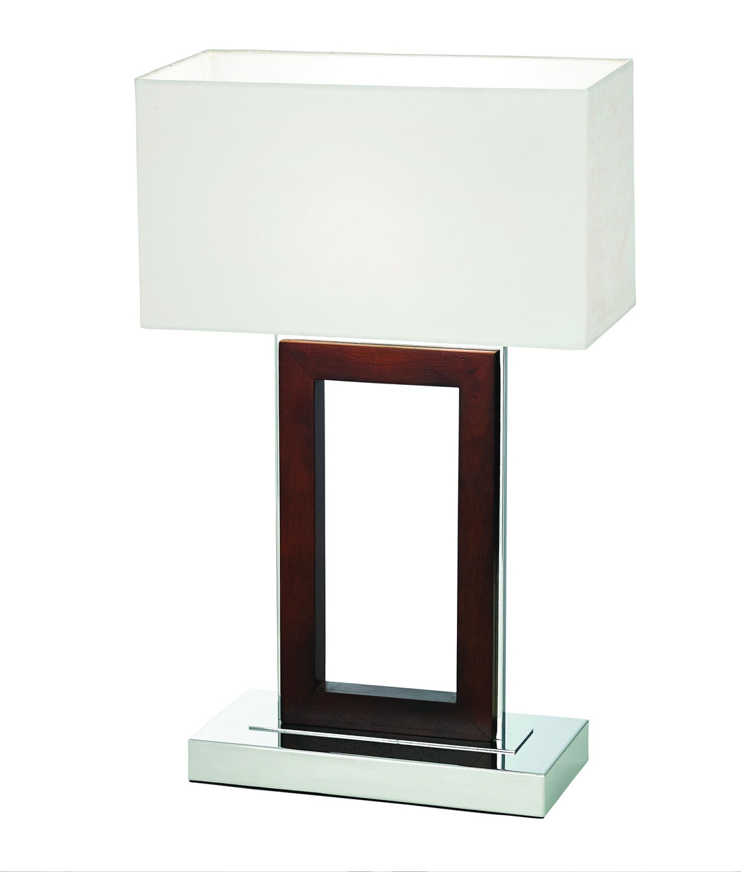 Dark Wood Open Frame Table Lamp with Cream Shade