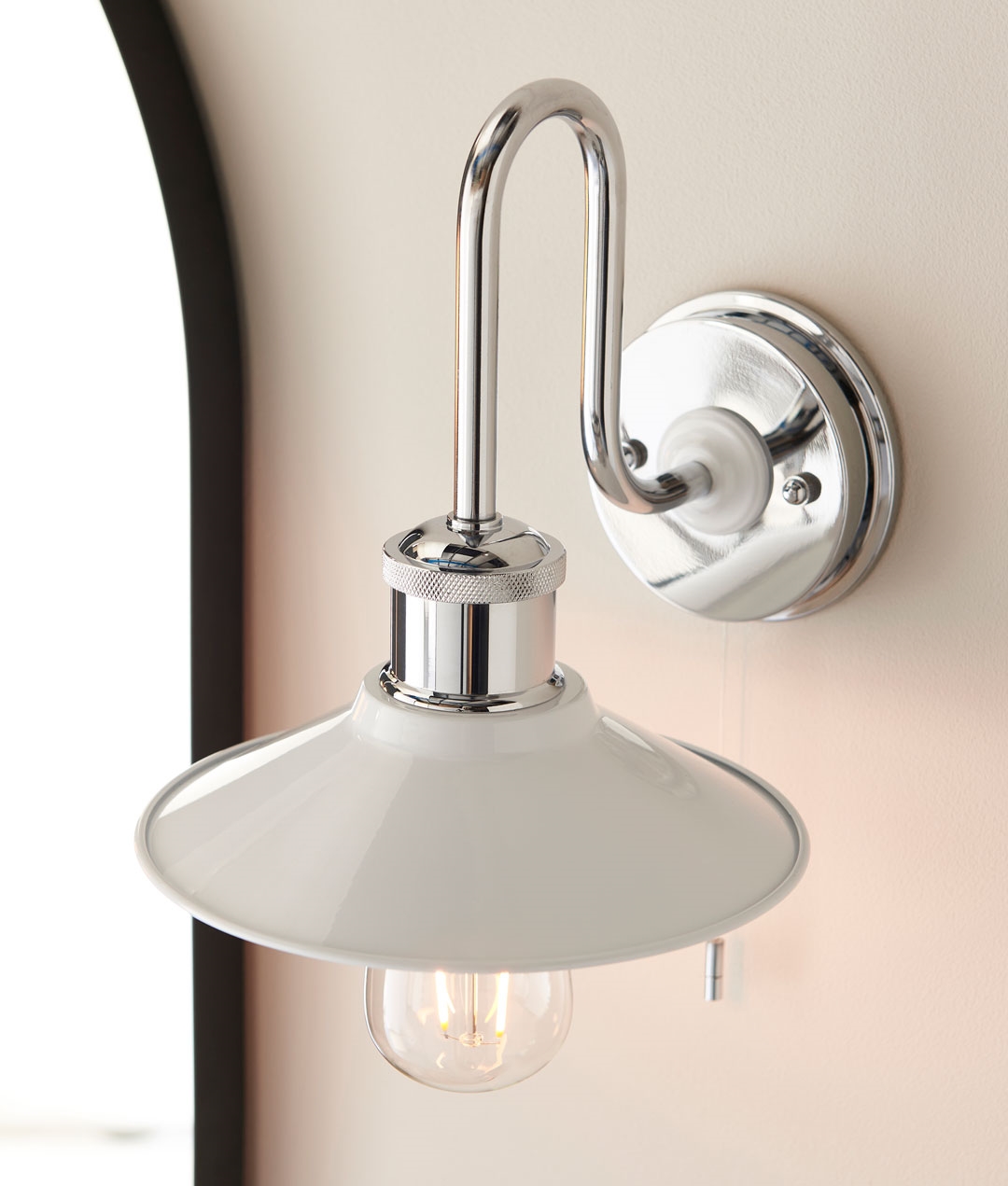 White and Chrome FrenchStyle wall light safe for bathrooms and