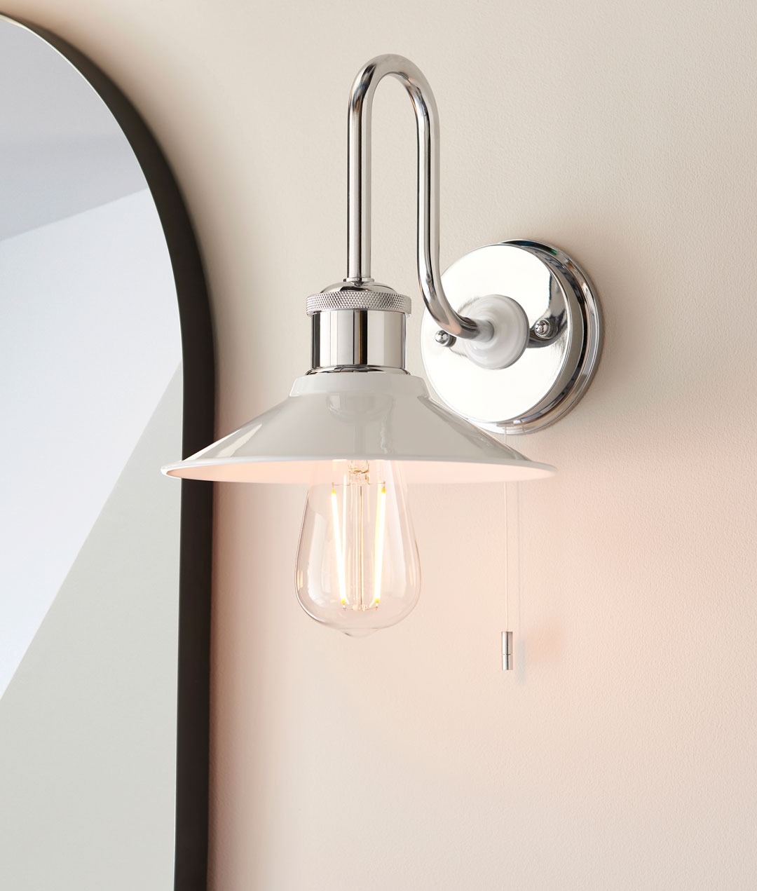 White and Chrome FrenchStyle wall light safe for bathrooms and