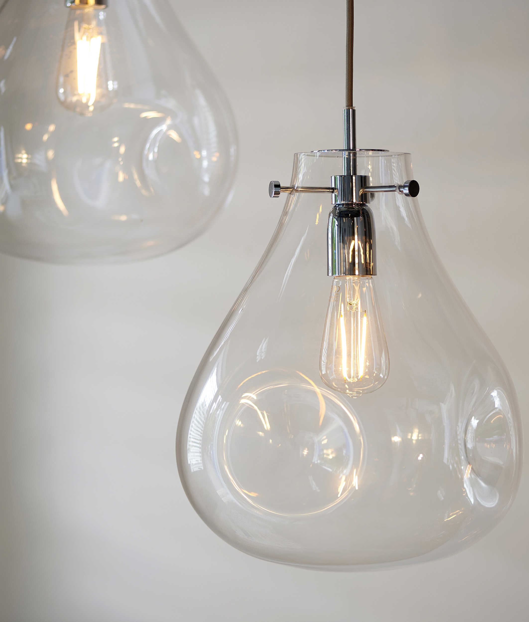 Hand Blown Glass Light Pendant with Clear Dimpled Glass