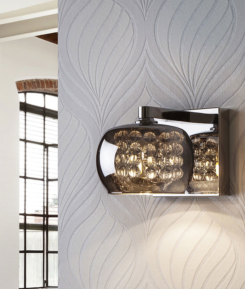Wall light in Chrome with Smoke Mirror Glass & Crystals