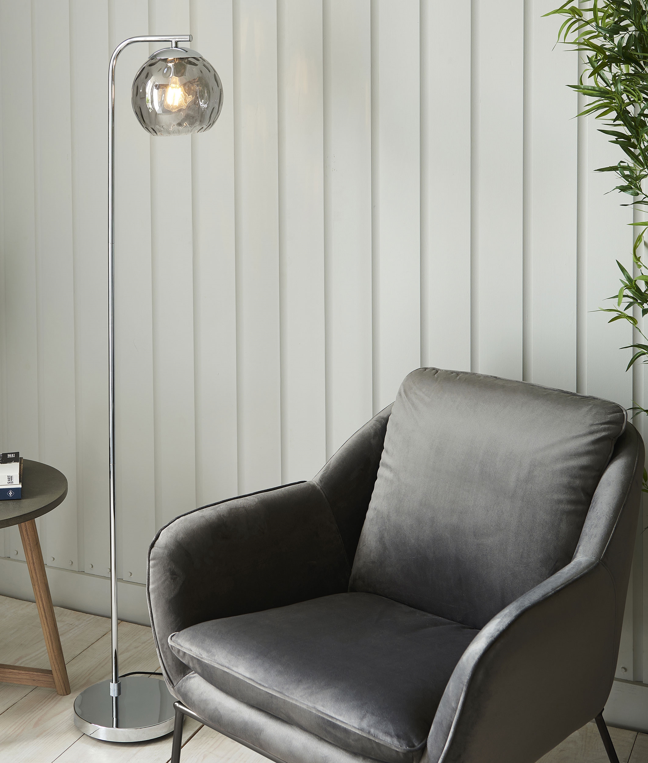 Contemporary Polished Chrome Floor Lamp With Glass Dome Shade