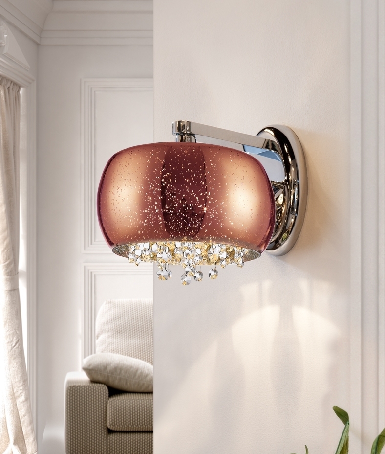 Copper Glass with Crystal Detailing Wall Light