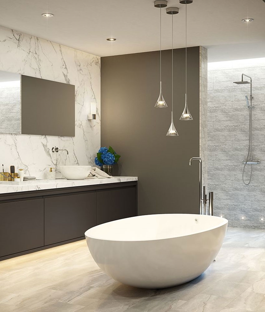 Modern Crystal Glass LED Light Pendant. IP44 - Safe for Use in Bathrooms