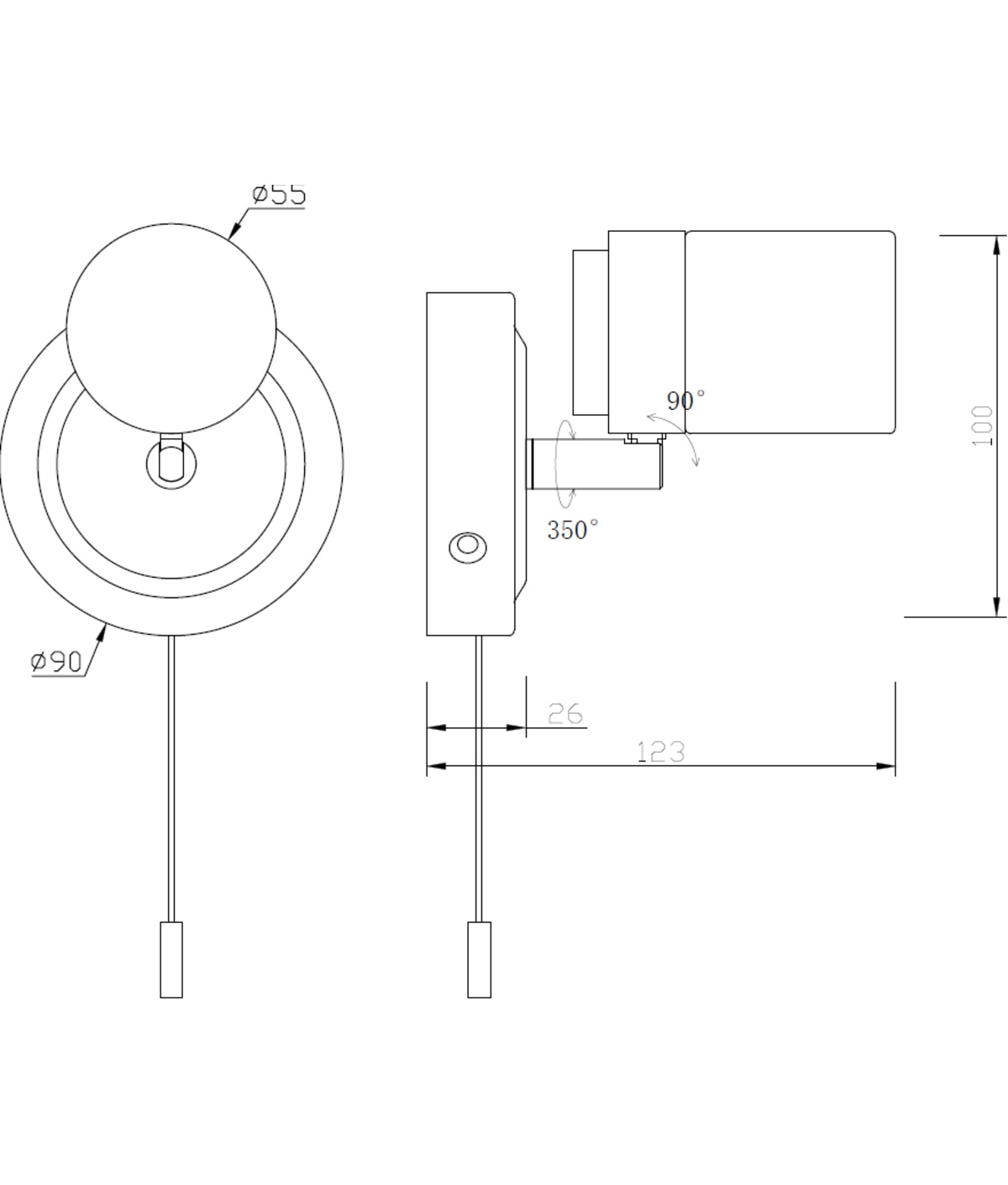 1Light Bathroom Spotlight Chrome or Black Opal Glass