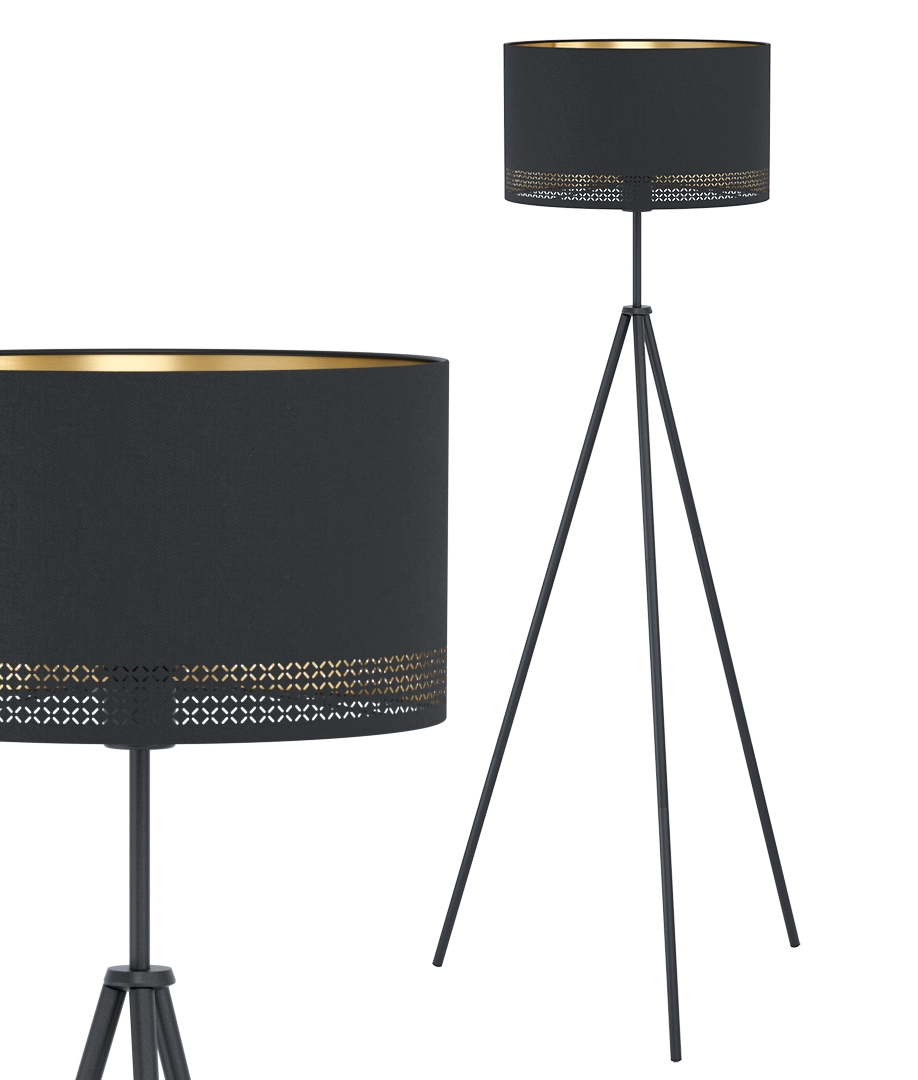 Tripod Floor Lamp with Gold Lined Black Shade