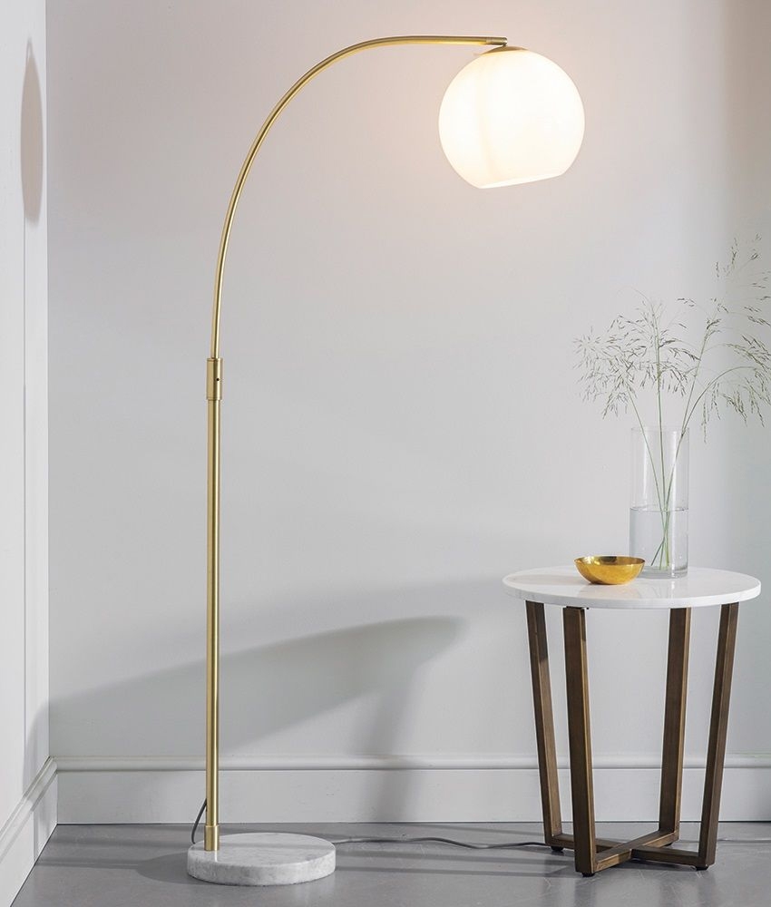 Opal Glass Shaded Floor Lamp, Ore International 5 Arms Arch Floor Lamp Polished Brass