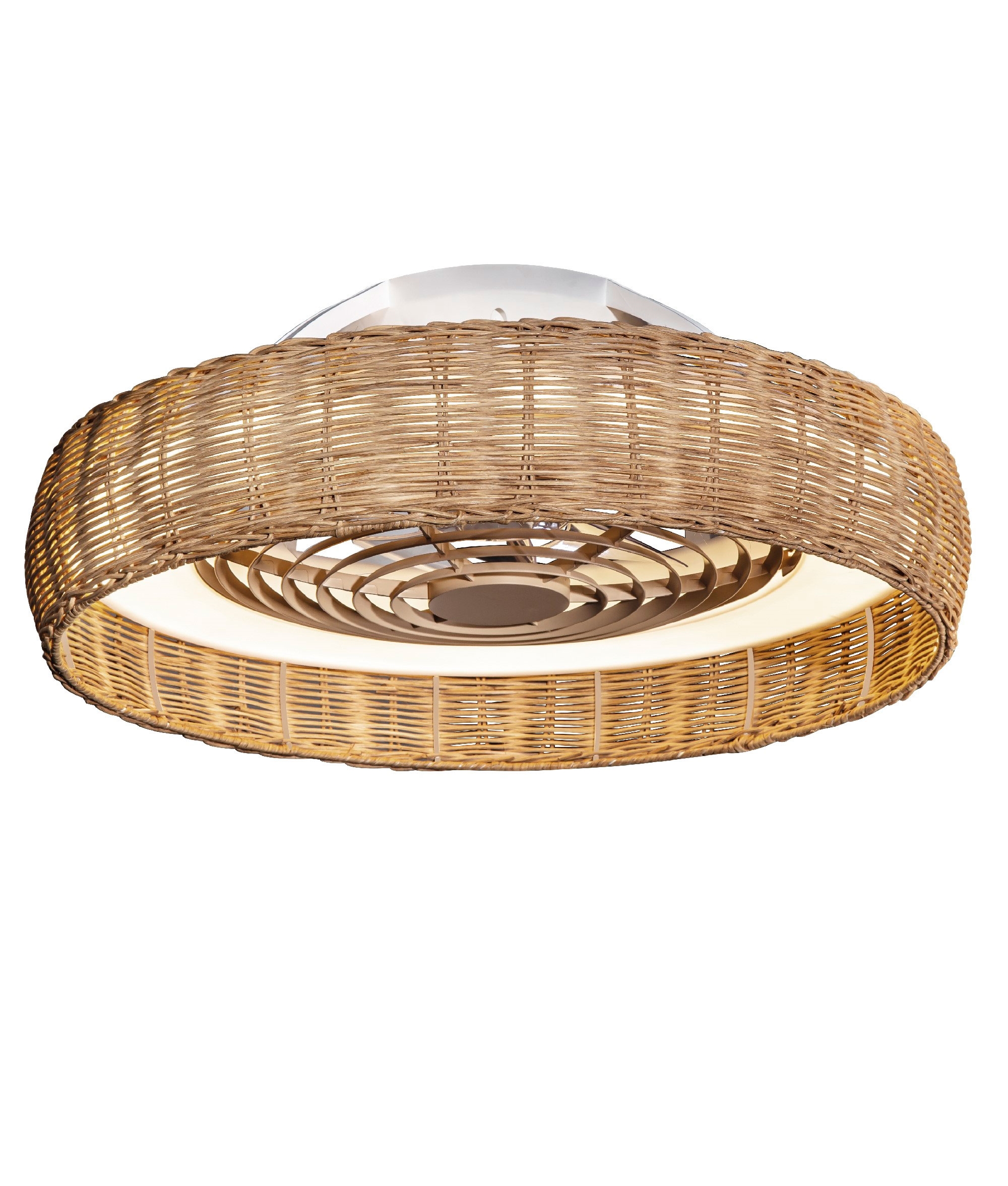 Rattan Shaded Flush Mounted Ceiling Fan with LED
