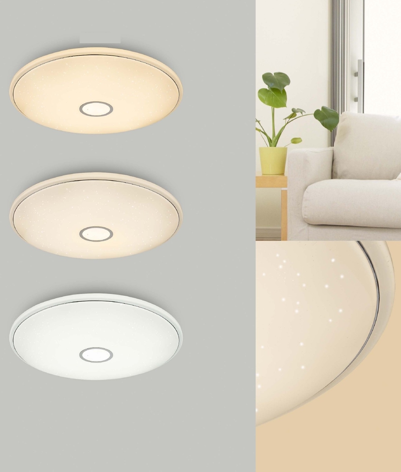 Sparkle Diffused Flush Ceiling Light Warm To Daylight White