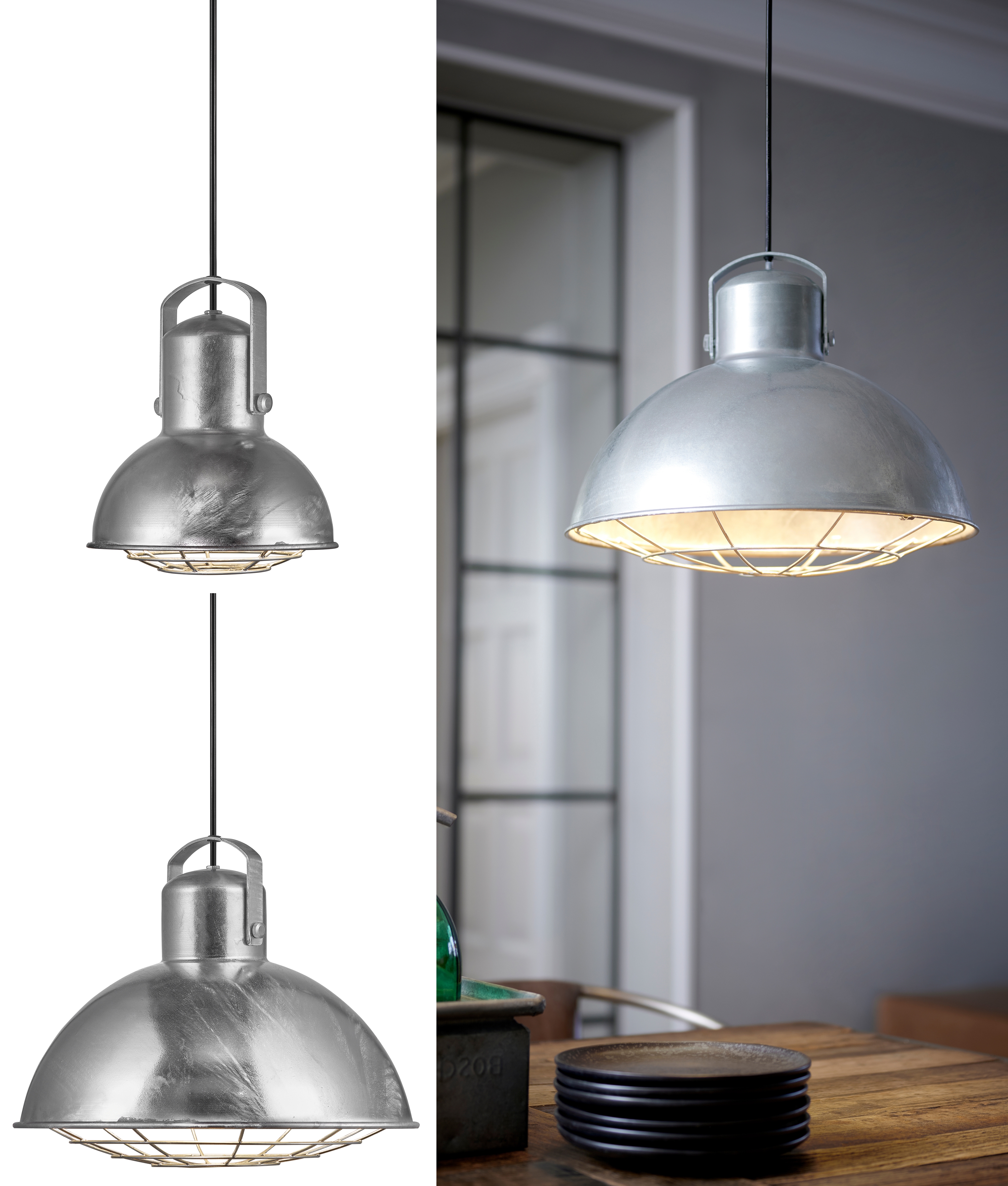 Galvanised Steel Industrial Style Cage Pendant in 2 Sizes
