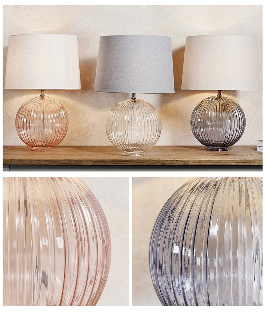 Ribbed Glass Table Lamp With Optional Shade, Pink Glass Table Lamp Uk