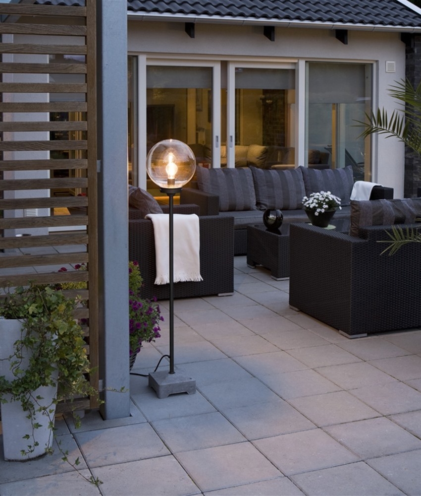 Exterior Glass Globe Floor Lamp with Concrete Base
