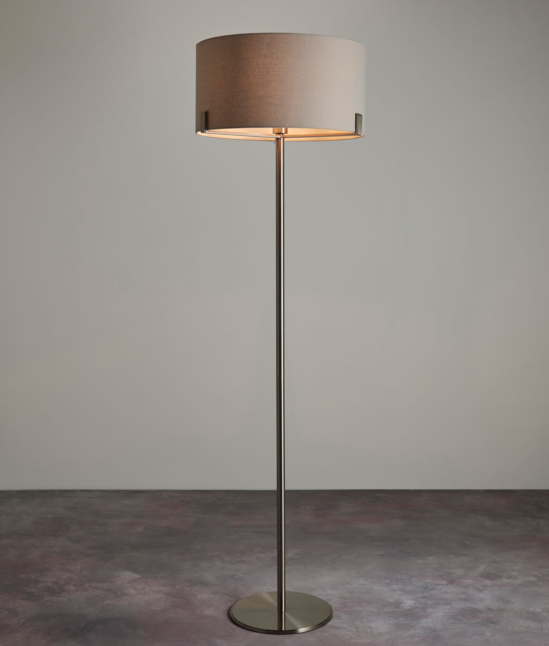 Satin Nickel Base Floor Lamp with Light Grey Linen Shade