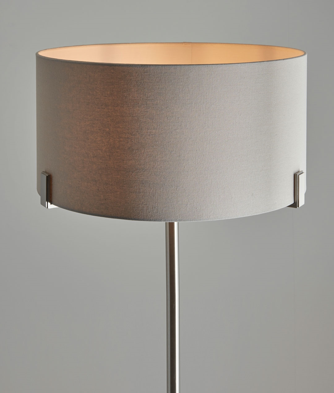 Satin Nickel Base Floor Lamp with Light Grey Linen Shade