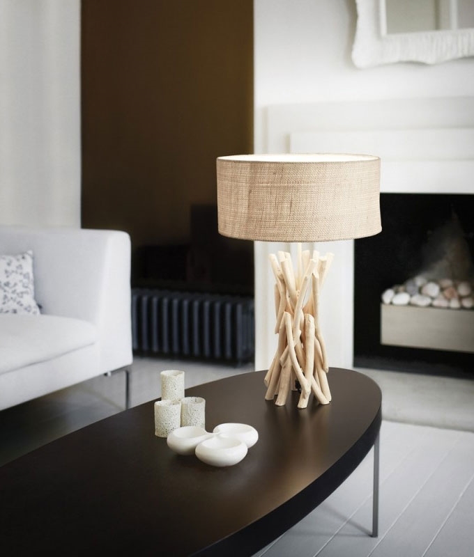 Driftwood Table Lamp With Hessian Shade, Driftwood Table Lamps Uk