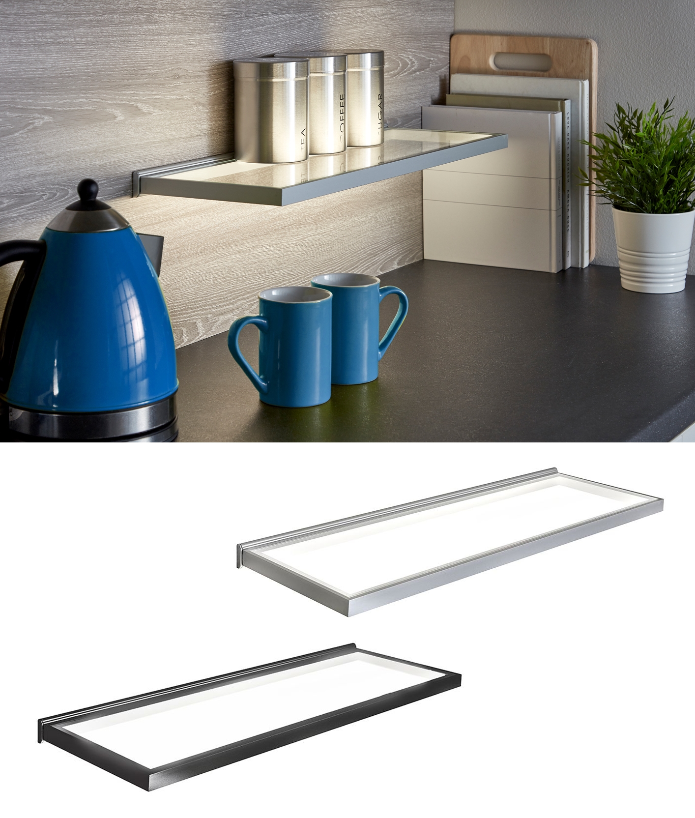 Backlit LED Glass Shelf Crittall Style Frame with Hidden Light Source