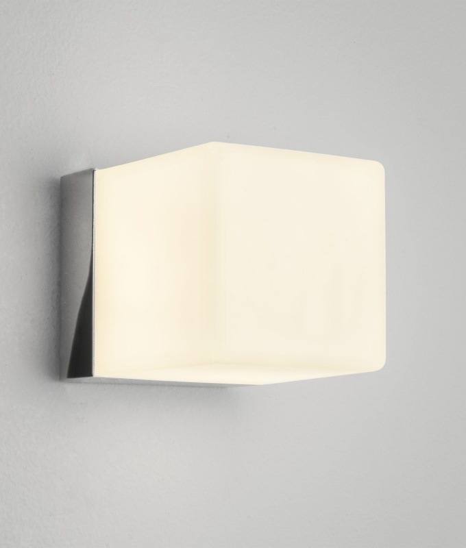 Cube Chrome White Glass Wall Light 80mm