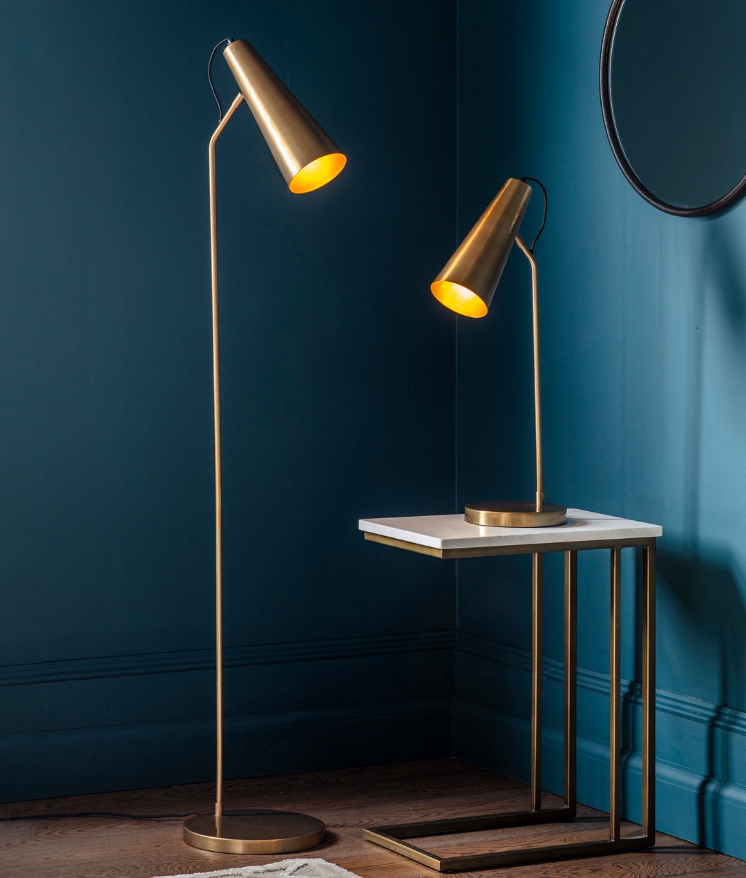 Adjustable Cone Shade Table Lamp in Brass and Gold