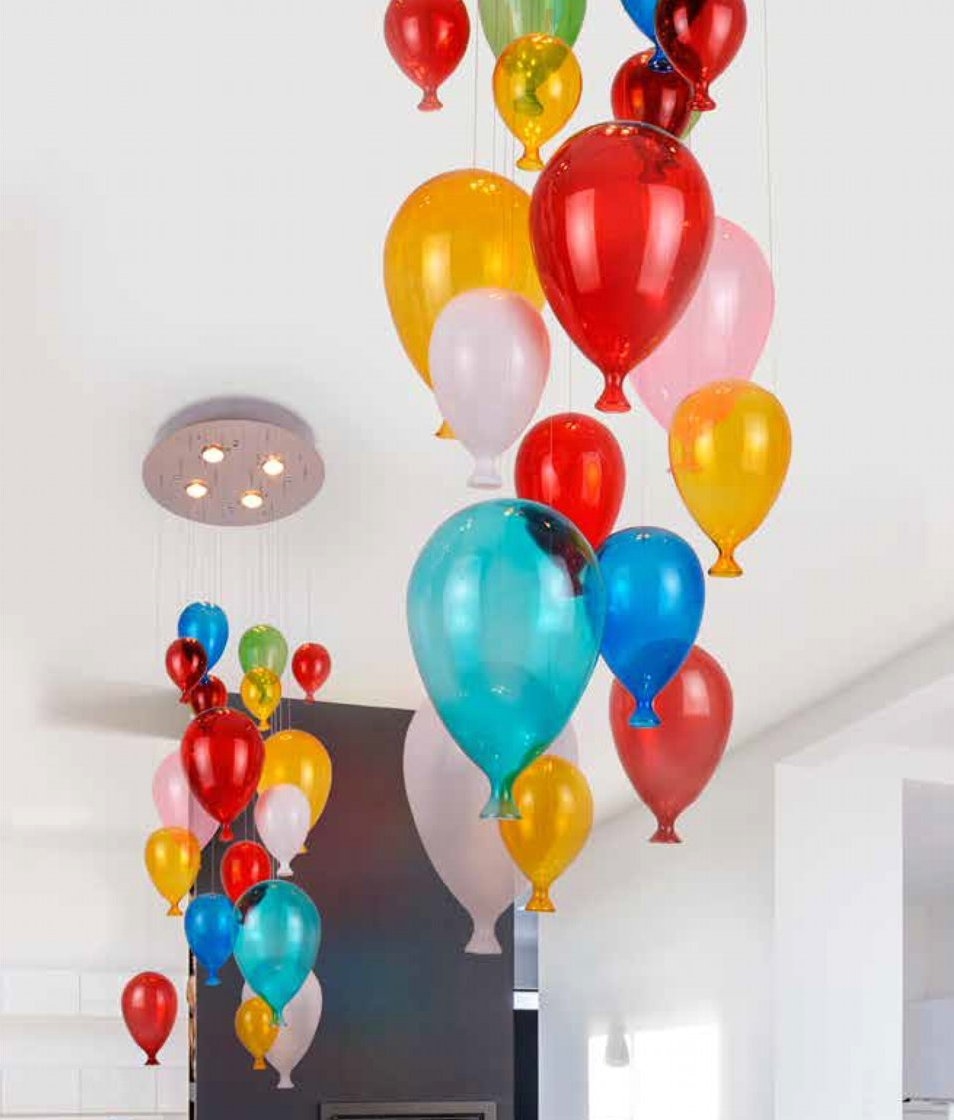 Long Drop Pendant Featuring Coloured Glass Balloons