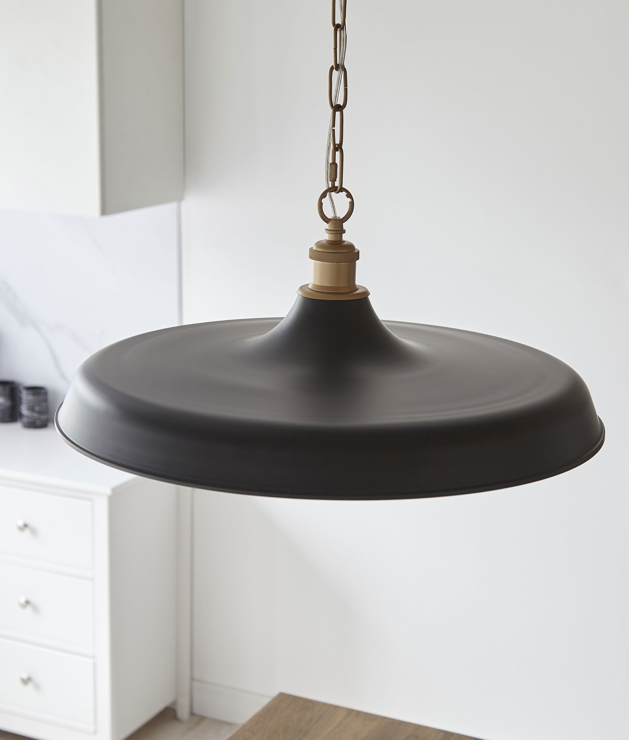 Industrial Scandi Large Shallow Metal Ceiling Light - 2 Finishes